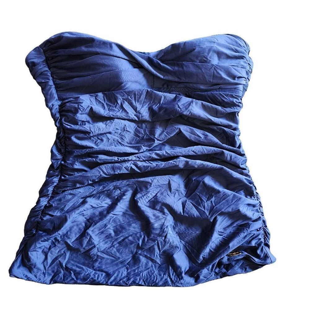 St. John Women's Blue Sleeveless Ruched Swimsuit Top Size 10